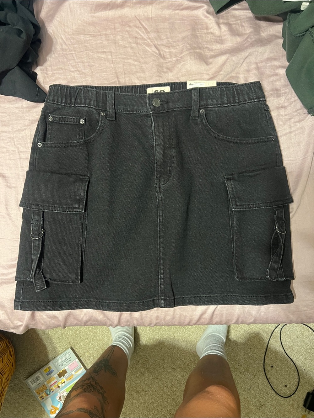 SO Black Cargo Mini Skirt with Utility Pockets